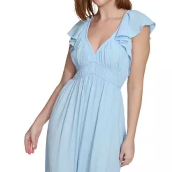 Calvin Klein Women's Short Sleeve V-Neck Solid Fit and Flare Dress - Picture 2 of 4